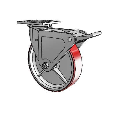 4 Series 2 Inch Wide Top Plate Swivel Caster with 8 x 2 Moldon Polyurethane (Cast Iron Core) Wheel and Tech Lock Brake