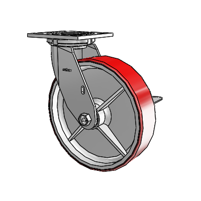 4 Series 2 Inch Wide Top Plate Swivel Caster with 8 x 2 Moldon Polyurethane (Cast Iron Core) Wheel and Side Lock Brake