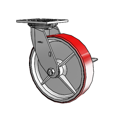 4 Series 2 Inch Wide Top Plate Swivel Caster with 8 x 2 Moldon Polyurethane (Cast Iron Core) Wheel and Side Lock Brake