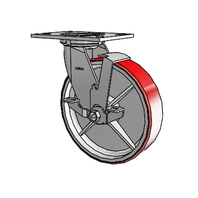 4 Series 2 Inch Wide Top Plate Swivel Caster with 8 x 2 Moldon Polyurethane (Cast Iron Core) Wheel and Top Lock Brake