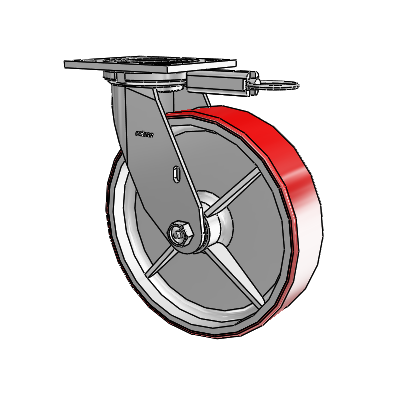 Roulette pivotante de la série 4 avec plaque supérieure de 2 pouces de large et roue en polyuréthane Moldon 8 x 2 (noyau en fonte)