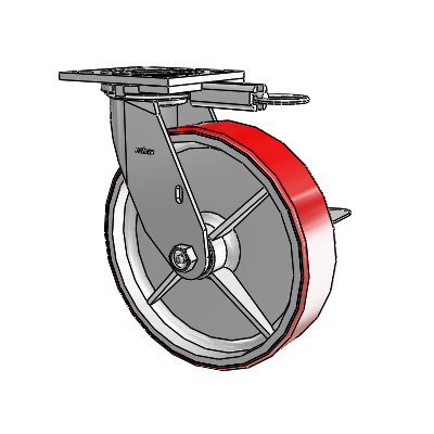 4 Series 2 Inch Wide Top Plate Swivel Caster with 8 x 2 Moldon Polyurethane (Cast Iron Core) Wheel and Side Lock Brake