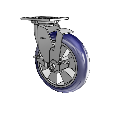 4 Series 2 Inch Wide Top Plate Swivel Caster with 8 x 2 Triumph (Round/Blue) Wheel and Top Lock Brake