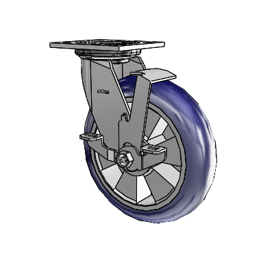 4 Series 2 Inch Wide Top Plate Swivel Caster with 8 x 2 Triumph (Round/Blue) Wheel and Top Lock Brake