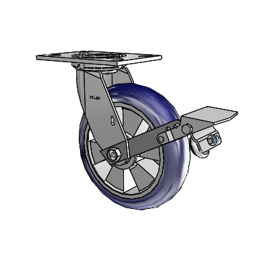 4 Series 2 Inch Wide Top Plate Swivel Caster with 8 x 2 Triumph (Round/Blue) Wheel and Tread Lock Brake