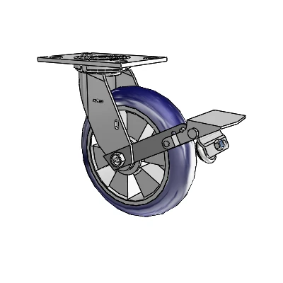 4 Series 2 Inch Wide Top Plate Swivel Caster with 8 x 2 Triumph (Round/Blue) Wheel and Tread Lock Brake