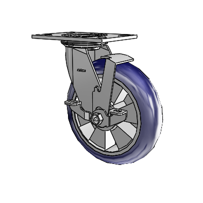 4 Series 2 Inch Wide Top Plate Swivel Caster with 8 x 2 Triumph (Round/Blue) Wheel and Top Lock Brake