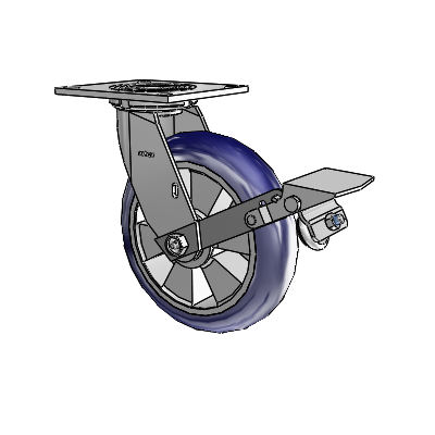 4 Series 2 Inch Wide Top Plate Swivel Caster with 8 x 2 Triumph (Round/Blue) Wheel and Tread Lock Brake
