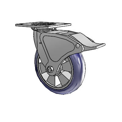 4 Series 2 Inch Wide Top Plate Swivel Caster with 8 x 2 Triumph (Round/Blue) Wheel and Total Lock Brake