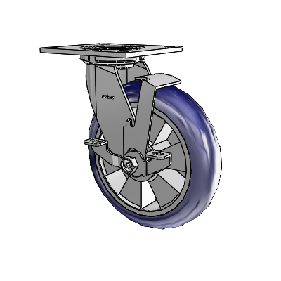4 Series 2 Inch Wide Top Plate Swivel Caster with 8 x 2 Triumph (Round/Blue) Wheel and Top Lock Brake