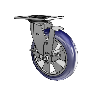 4 Series 2 Inch Wide Top Plate Swivel Caster with 8 x 2 Triumph (Round/Blue) Wheel and Top Lock Brake