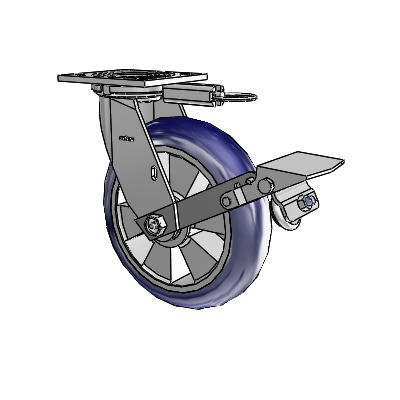 4 Series 2 Inch Wide Top Plate Swivel Caster with 8 x 2 Triumph (Round/Blue) Wheel and Tread Lock Brake