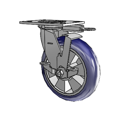 4 Series 2 Inch Wide Top Plate Swivel Caster with 8 x 2 Triumph (Round/Blue) Wheel and Top Lock Brake