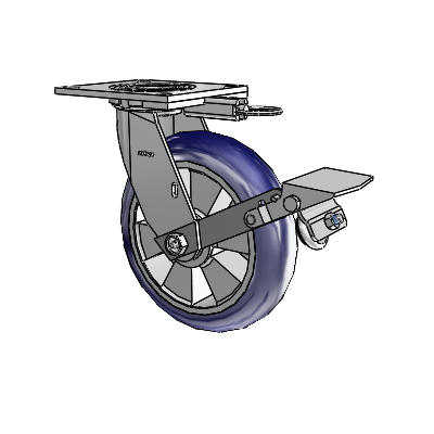 4 Series 2 Inch Wide Top Plate Swivel Caster with 8 x 2 Triumph (Round/Blue) Wheel and Tread Lock Brake