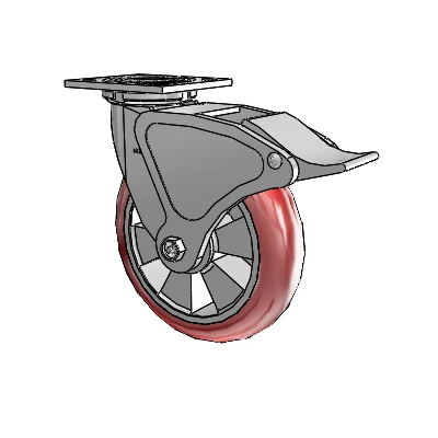 4 Series 2 Inch Wide Top Plate Swivel Caster with 8 x 2 Triumph (Round/Red) Wheel and Total Lock Brake