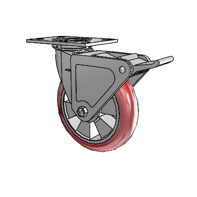 4 Series 2 Inch Wide Top Plate Swivel Caster with 8 x 2 Triumph (Round/Red) Wheel and Tech Lock Brake