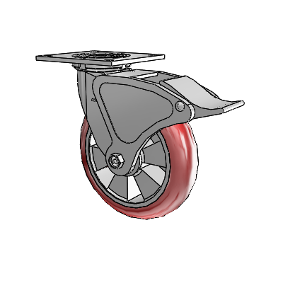 4 Series 2 Inch Wide Top Plate Swivel Caster with 8 x 2 Triumph (Round/Red) Wheel and Total Lock Brake