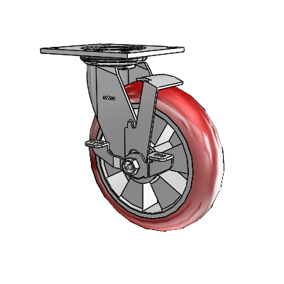 4 Series 2 Inch Wide Top Plate Swivel Caster with 8 x 2 Triumph (Round/Red) Wheel and Top Lock Brake