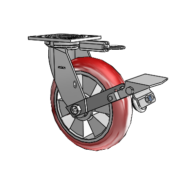 4 Series 2 Inch Wide Top Plate Swivel Caster with 8 x 2 Triumph (Round/Red) Wheel and Tread Lock Brake