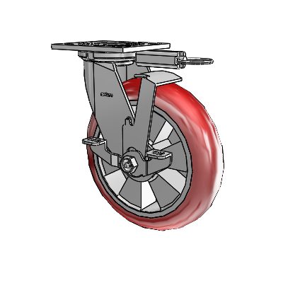 4 Series 2 Inch Wide Top Plate Swivel Caster with 8 x 2 Triumph (Round/Red) Wheel and Top Lock Brake