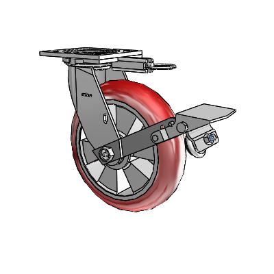4 Series 2 Inch Wide Top Plate Swivel Caster with 8 x 2 Triumph (Round/Red) Wheel and Tread Lock Brake