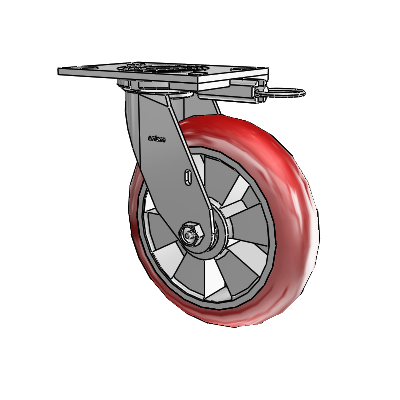 4 Series 2 Inch Wide Top Plate Swivel Caster with 8 x 2 Triumph (Round/Red) Wheel