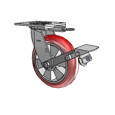 4 Series 2 Inch Wide Top Plate Swivel Caster with 8 x 2 Triumph (Round/Red) Wheel and Tread Lock Brake