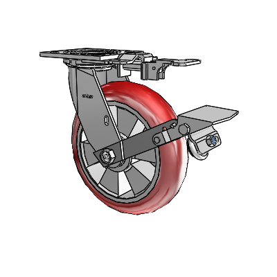 4 Series 2 Inch Wide Top Plate Swivel Caster with 8 x 2 Triumph (Round/Red) Wheel and Tread Lock Brake