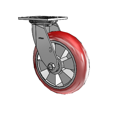 4 Series 2 Inch Wide Top Plate Swivel Caster with 8 x 2 Triumph (Round/Red) Wheel