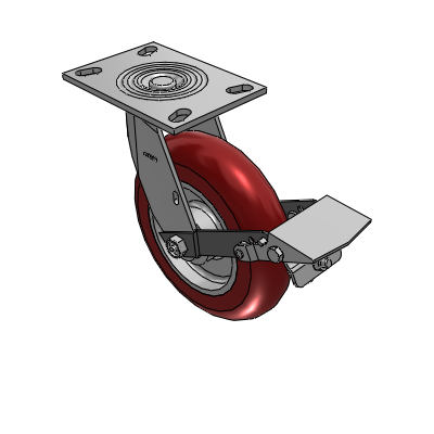 4 Series 2 Inch Wide Top Plate Swivel Caster with 8 x 2 CG Max Maroon Wheel and Tread Lock Brake