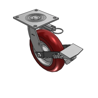 Roulette pivotante de la série 4 avec plaque supérieure de 2 pouces de large, équipée d'une roue marron « CG Max » de 8 x 2 et d'un frein à blocage de la bande de roulement