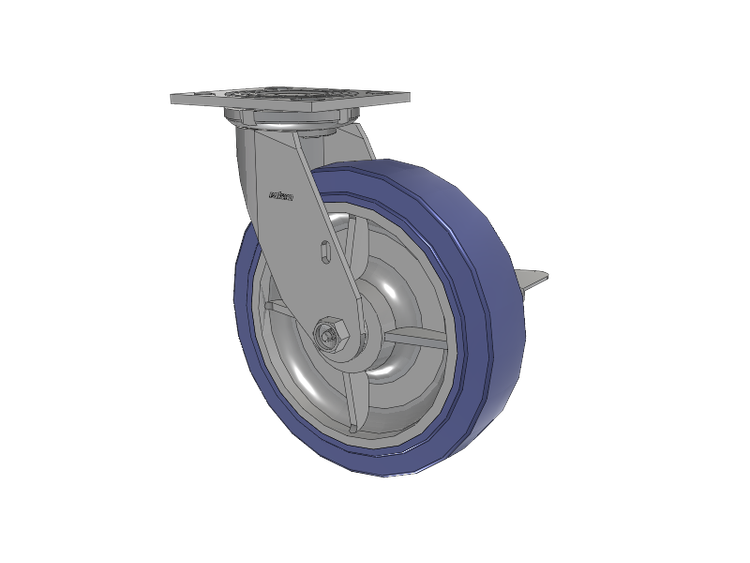 4 Series 2 Inch Wide Top Plate Swivel Caster with 8 x 2 HydroTech (Flat) Wheel and Side Lock Brake