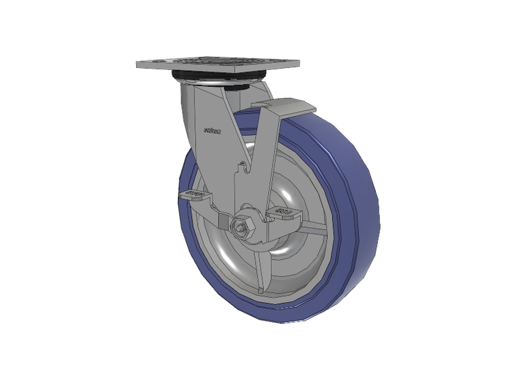 Lenkrolle der Serie 4 mit 2 Zoll breiter Oberplatte, 8 x 2 HydroTech-Rad (flach) und Bremse mit Verriegelung an der Oberplatte