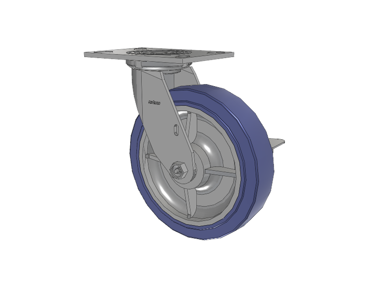 Lenkrolle der Serie 4 mit 2 Zoll breiter Oberplatte, 8 x 2 HydroTech-Rad (flach) und seitlicher Feststellbremse