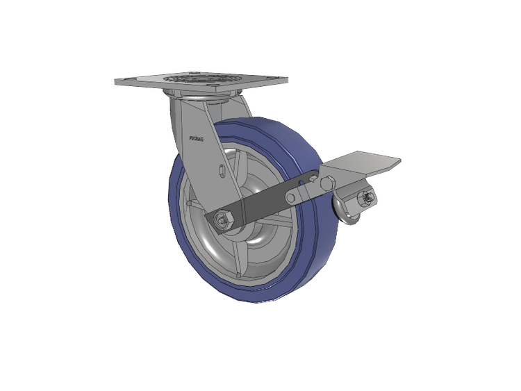 4 Series 2 Inch Wide Top Plate Swivel Caster with 8 x 2 HydroTech (Flat) Wheel and Tread Lock Brake