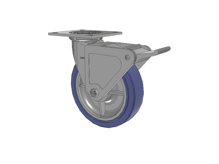 4 Series 2 Inch Wide Top Plate Swivel Caster with 8 x 2 HydroTech (Flat) Wheel and Tech Lock Brake
