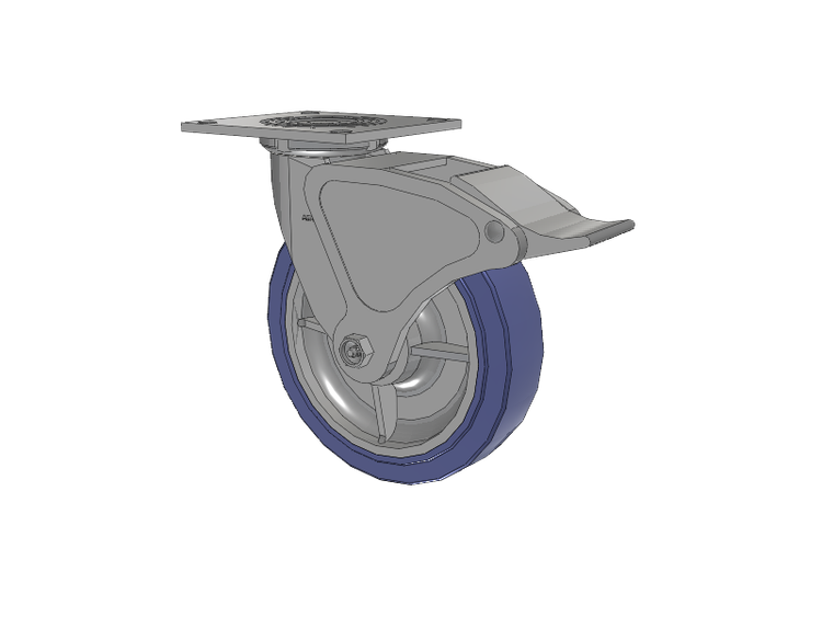4 Series 2 Inch Wide Top Plate Swivel Caster with 8 x 2 HydroTech (Flat) Wheel and Total Lock Brake