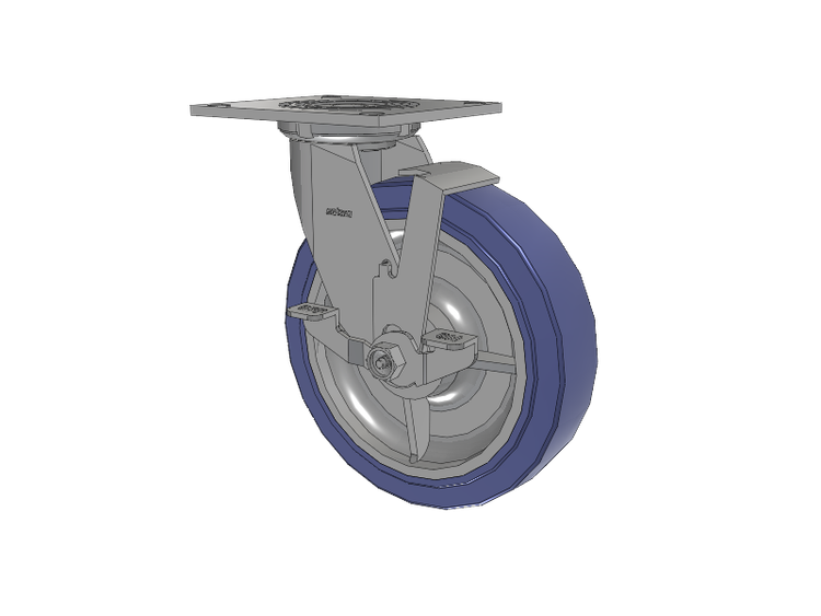 4 Series 2 Inch Wide Top Plate Swivel Caster with 8 x 2 HydroTech (Flat) Wheel and Top Lock Brake