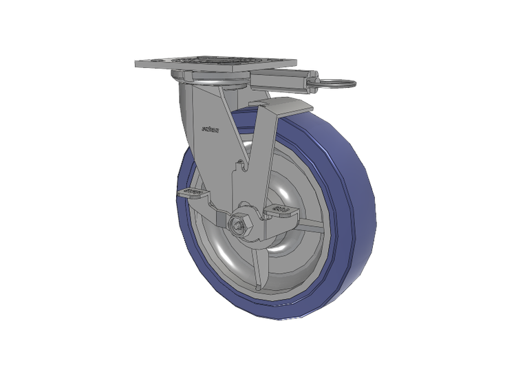 4 Series 2 Inch Wide Top Plate Swivel Caster with 8 x 2 HydroTech (Flat) Wheel and Top Lock Brake