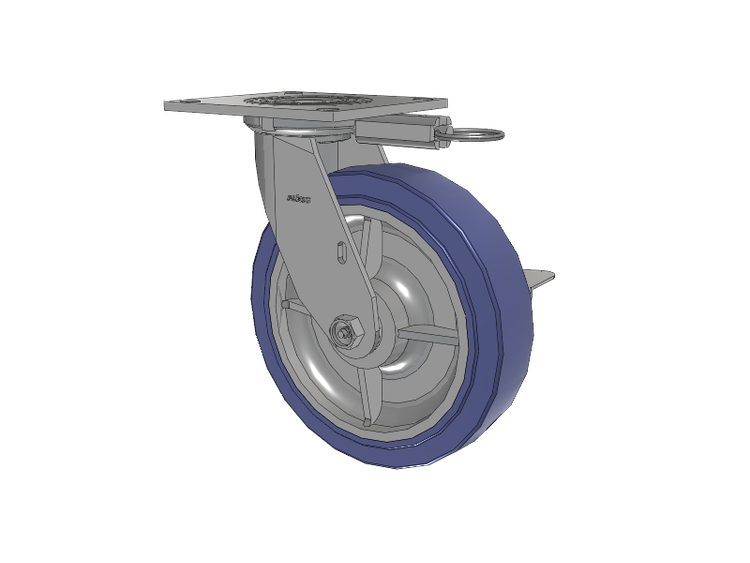 4 Series 2 Inch Wide Top Plate Swivel Caster with 8 x 2 HydroTech (Flat) Wheel and Side Lock Brake