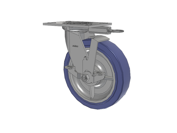 4 Series 2 Inch Wide Top Plate Swivel Caster with 8 x 2 HydroTech (Flat) Wheel and Top Lock Brake
