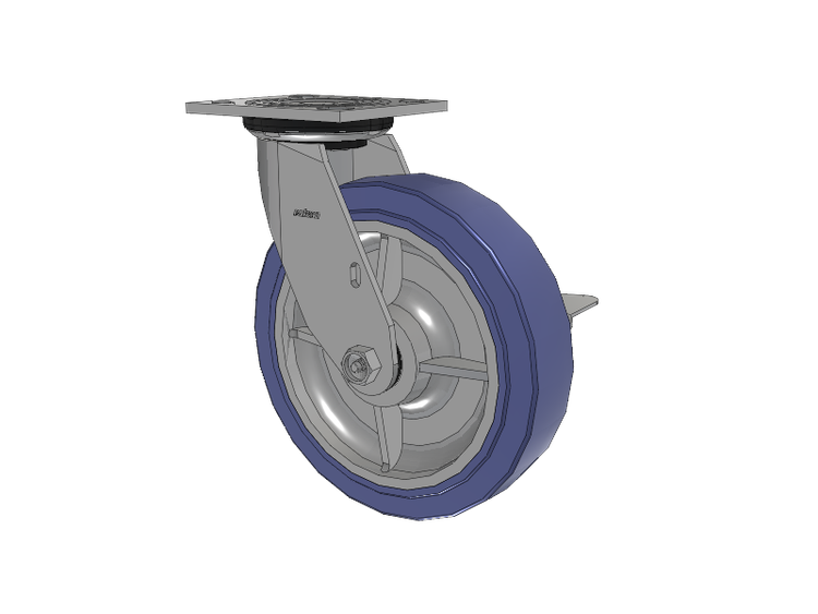 4 Series 2 Inch Wide Top Plate Swivel Caster with 8 x 2 HydroTech (Flat) Wheel and Side Lock Brake