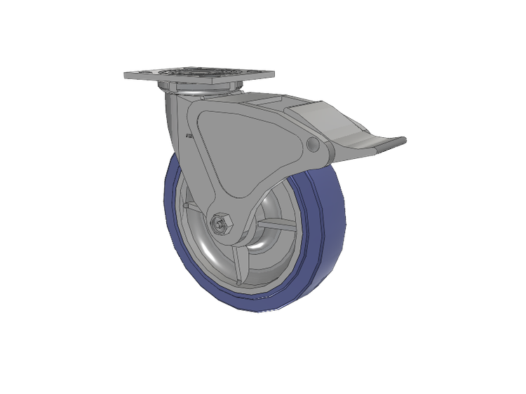 4 Series 2 Inch Wide Top Plate Swivel Caster with 8 x 2 HydroTech (Flat) Wheel and Total Lock Brake
