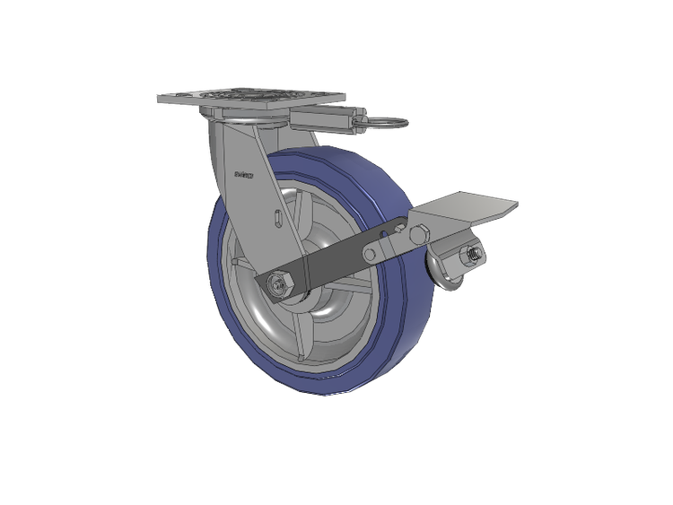 4 Series 2 Inch Wide Top Plate Swivel Caster with 8 x 2 HydroTech (Flat) Wheel and Tread Lock Brake