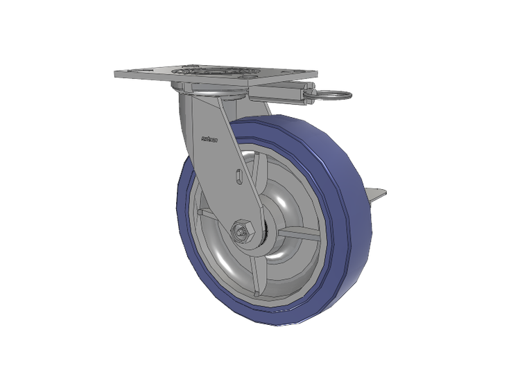 4 Series 2 Inch Wide Top Plate Swivel Caster with 8 x 2 HydroTech (Flat) Wheel and Side Lock Brake