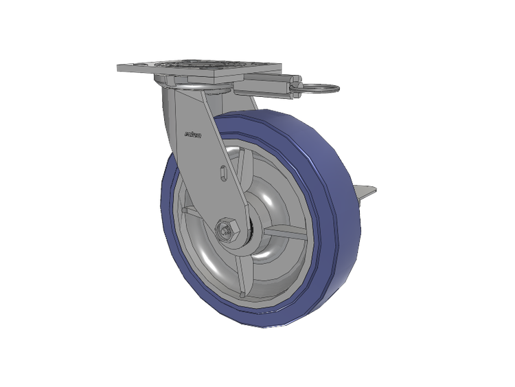 4 Series 2 Inch Wide Top Plate Swivel Caster with 8 x 2 HydroTech (Flat) Wheel and Side Lock Brake