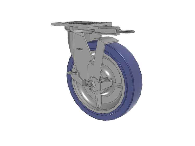 4 Series 2 Inch Wide Top Plate Swivel Caster with 8 x 2 HydroTech (Flat) Wheel and Top Lock Brake