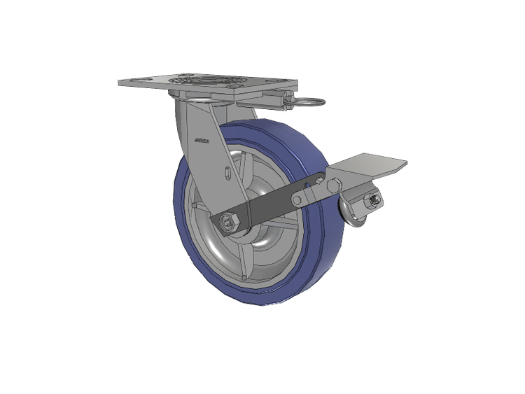 4 Series 2 Inch Wide Top Plate Swivel Caster with 8 x 2 HydroTech (Flat) Wheel and Tread Lock Brake