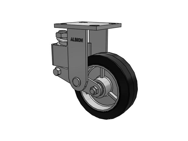 40 Series Top Plate Rigid Caster with 6 x 2 Black Tread on Aluminum Core MD - Moldon Rubber (Aluminum Core) Wheel
