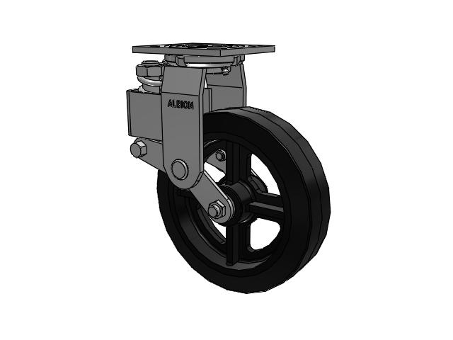 40 Series Top Plate Swivel Caster with 8 x 2 Black Tread on Black Enamel Core MR - Moldon Rubber (Cast Iron Core) Wheel